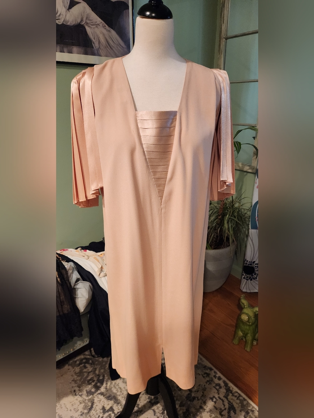 Lizzy And Johnny Rose Nude Midi Dress with Satin Inset